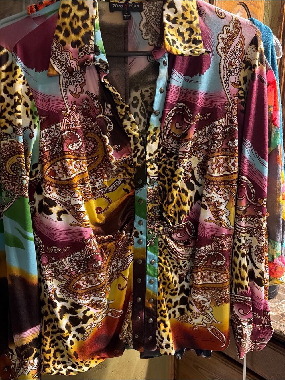 Max and Rina Paisley Leopard Print hidden zipper Blouse
